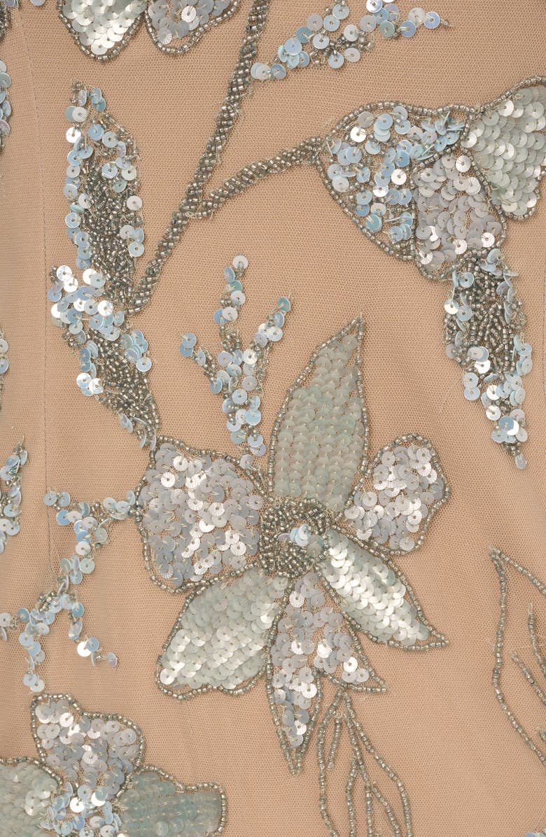 Adrianna Papell Beaded Floral Mermaid Gown, Alternate, color, Frosted Sage/ Nude