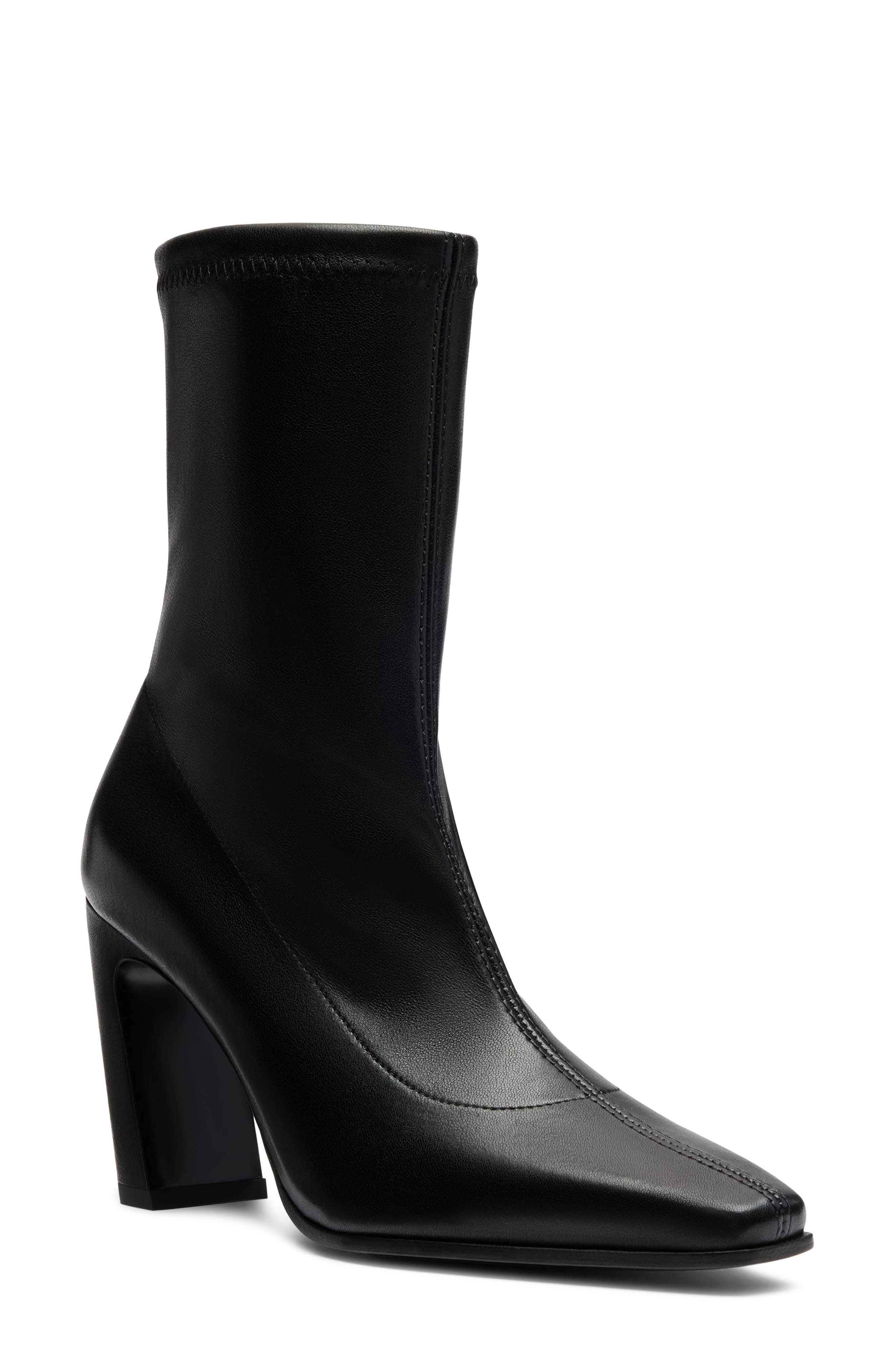 Stassi Stretch Leather Bootie, Main, color, BLACK