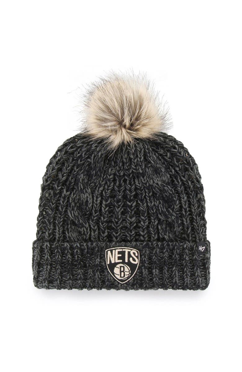 '47 Women's '47 Black Brooklyn Nets Meeko Cuffed Knit Hat with Pom, Main, color, Black