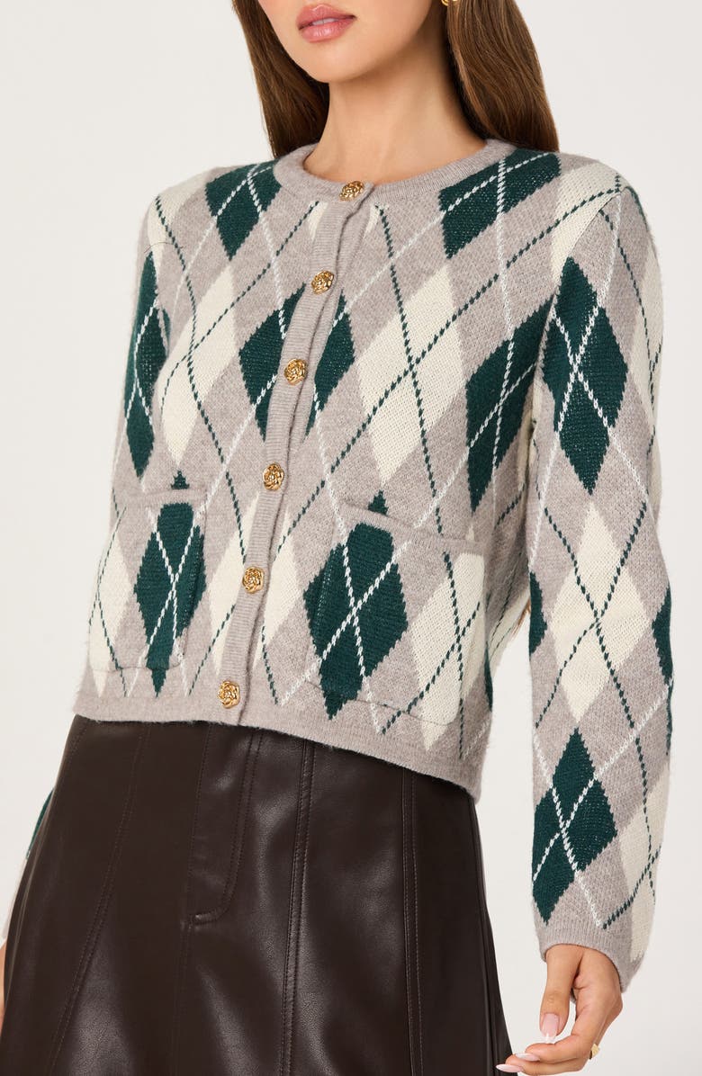 ASTR the Label Argyle Cardigan, Main, color, Grey Green