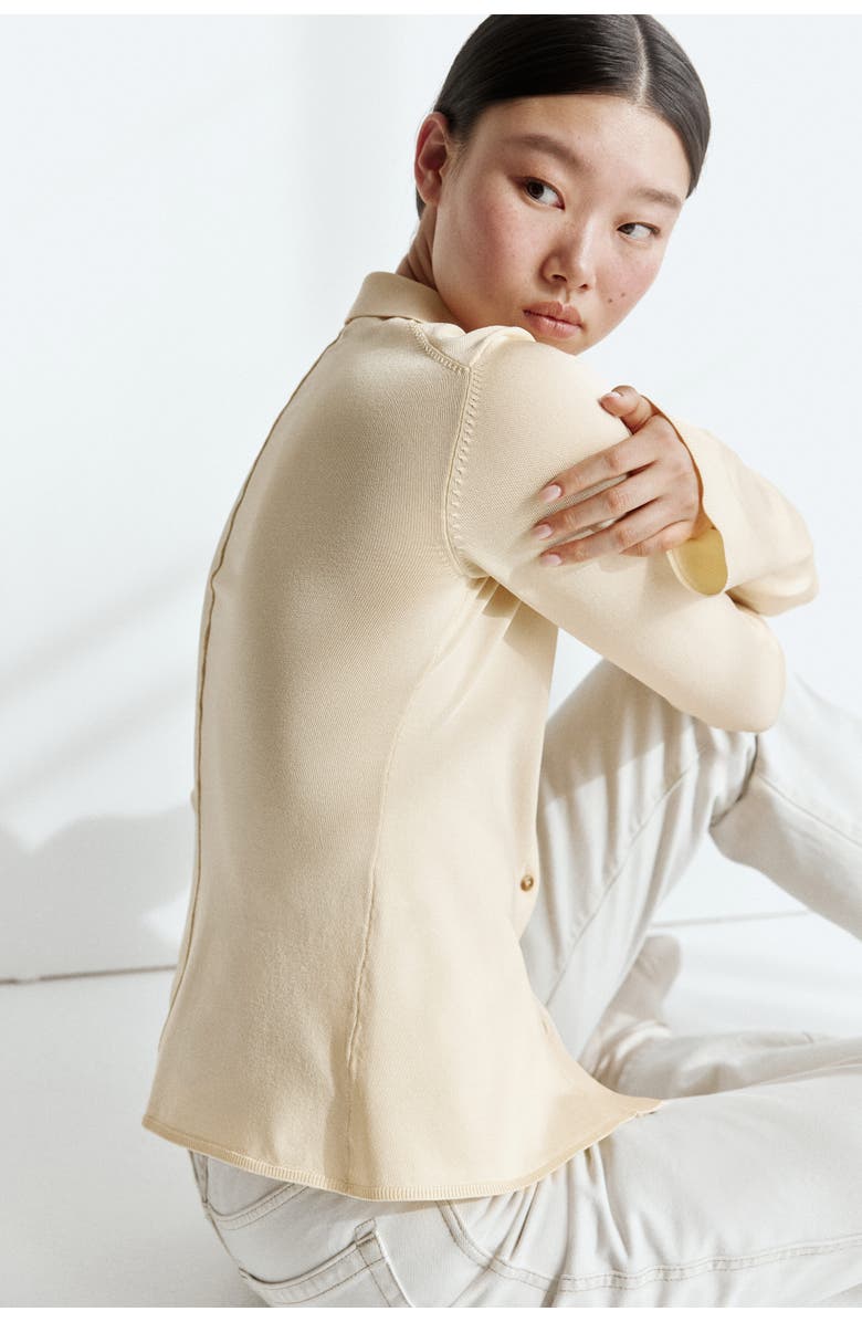 H&M Fine-knit button-front top, Alternate, color, Light Beige