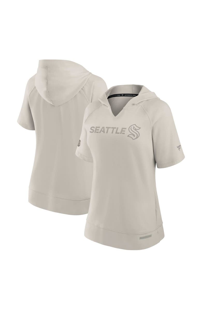 FANATICS Women's Fanatics Cream Seattle Kraken Authentic Pro Road Short Sleeve V-Neck Pullover Hoodie, Main, color, Cream