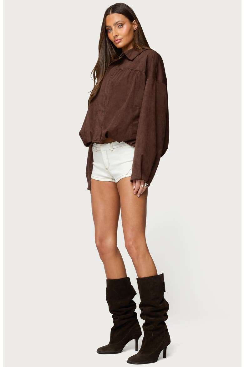 Alberta Bubble Hem Faux Suede Jacket, Alternate, color, DARK-BROWN