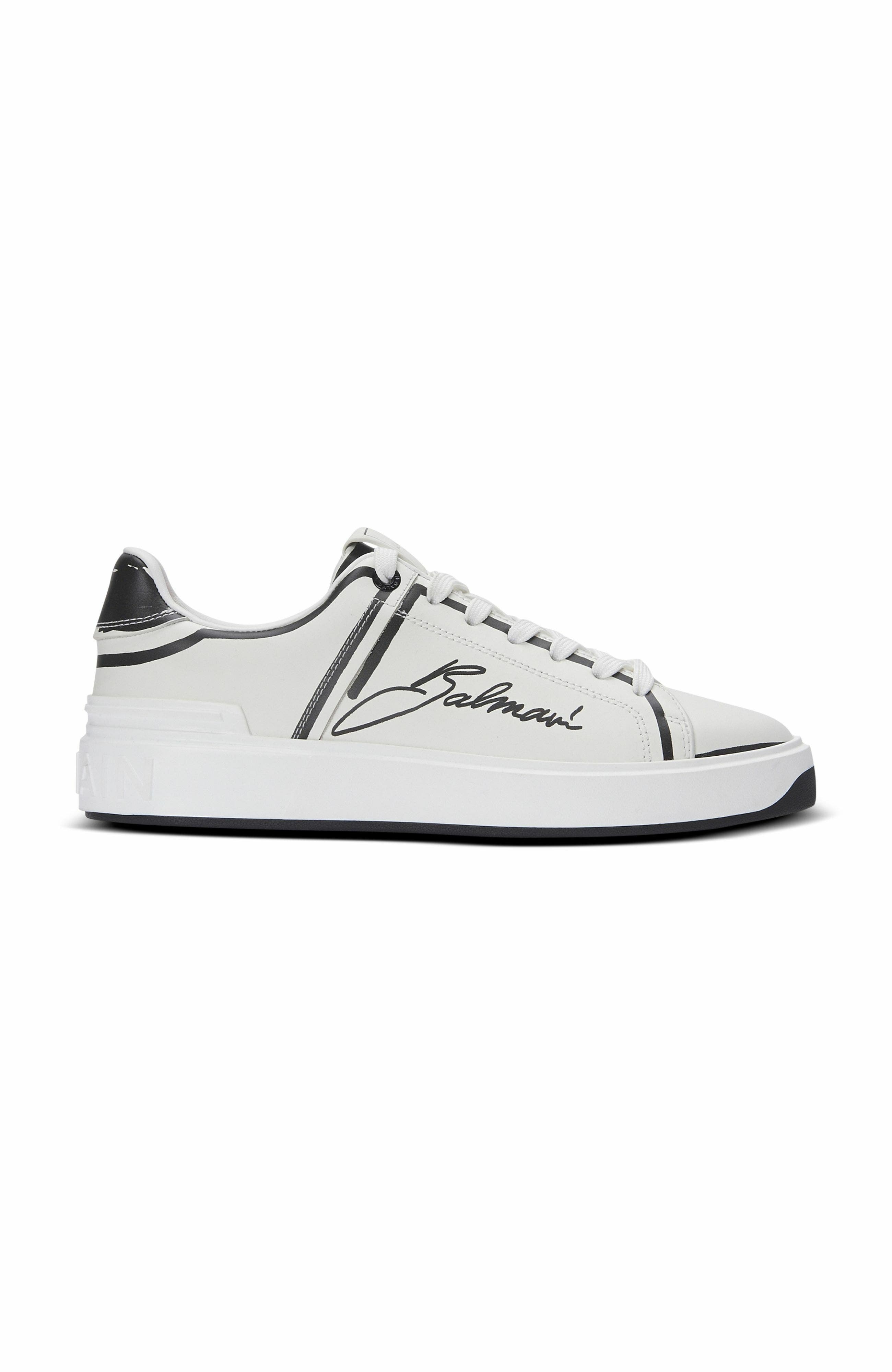 Balmain B-Court Printed Calfskin Trainers, Main, color, 