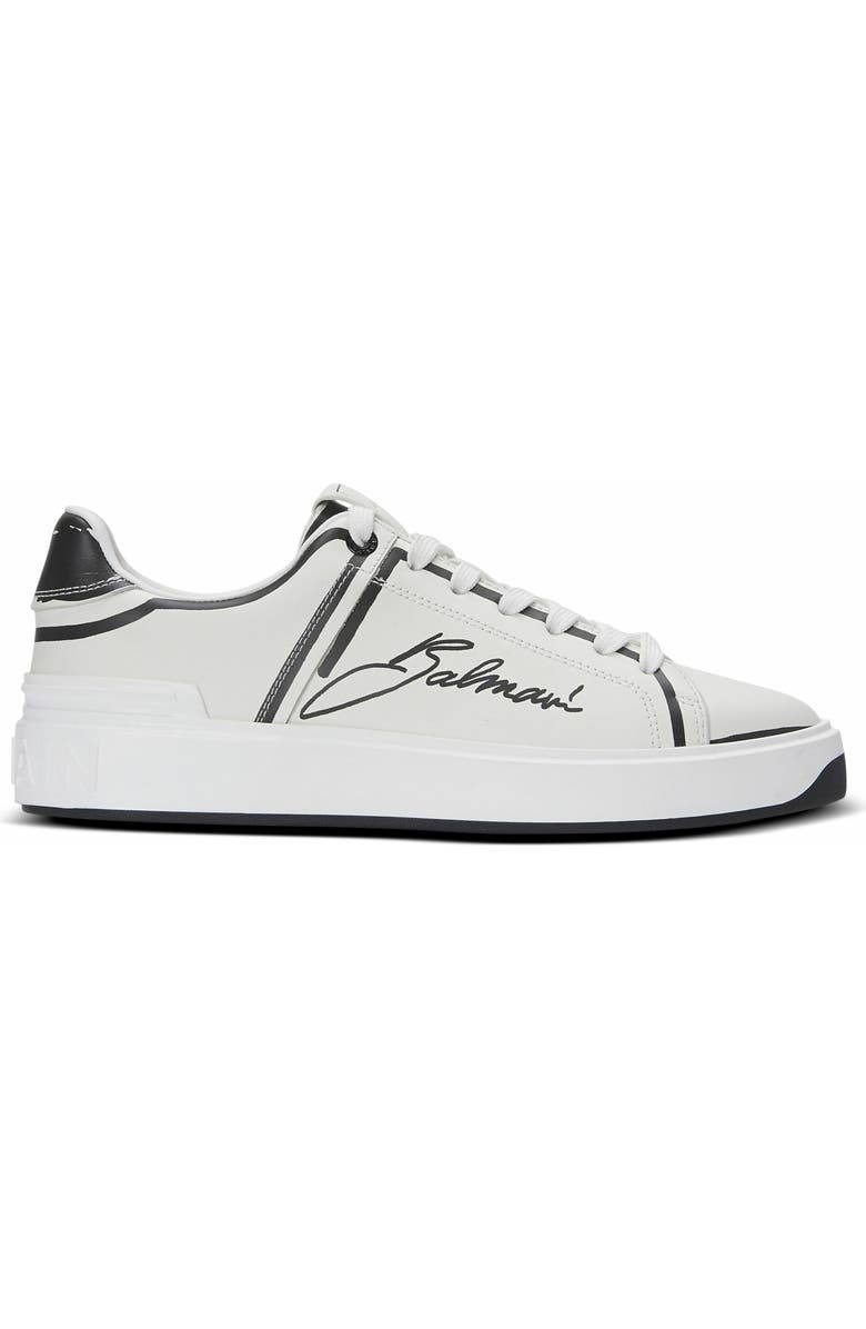 Balmain B-Court Printed Calfskin Trainers, Main, color, White