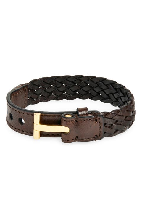 Men's Woven Leather T Bracelet