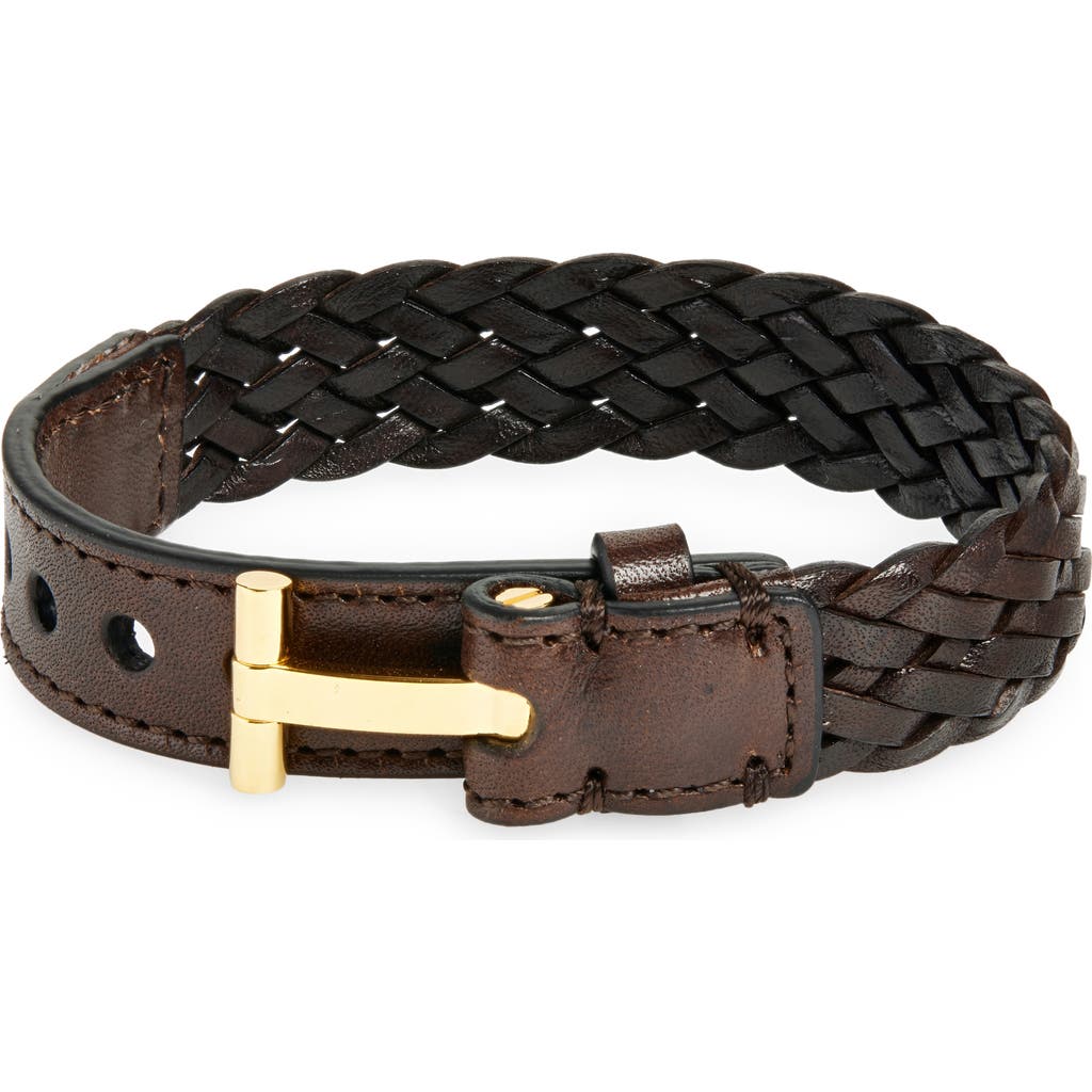 Tom Ford Woven Leather T Bracelet In 1b023 Dark Brown
