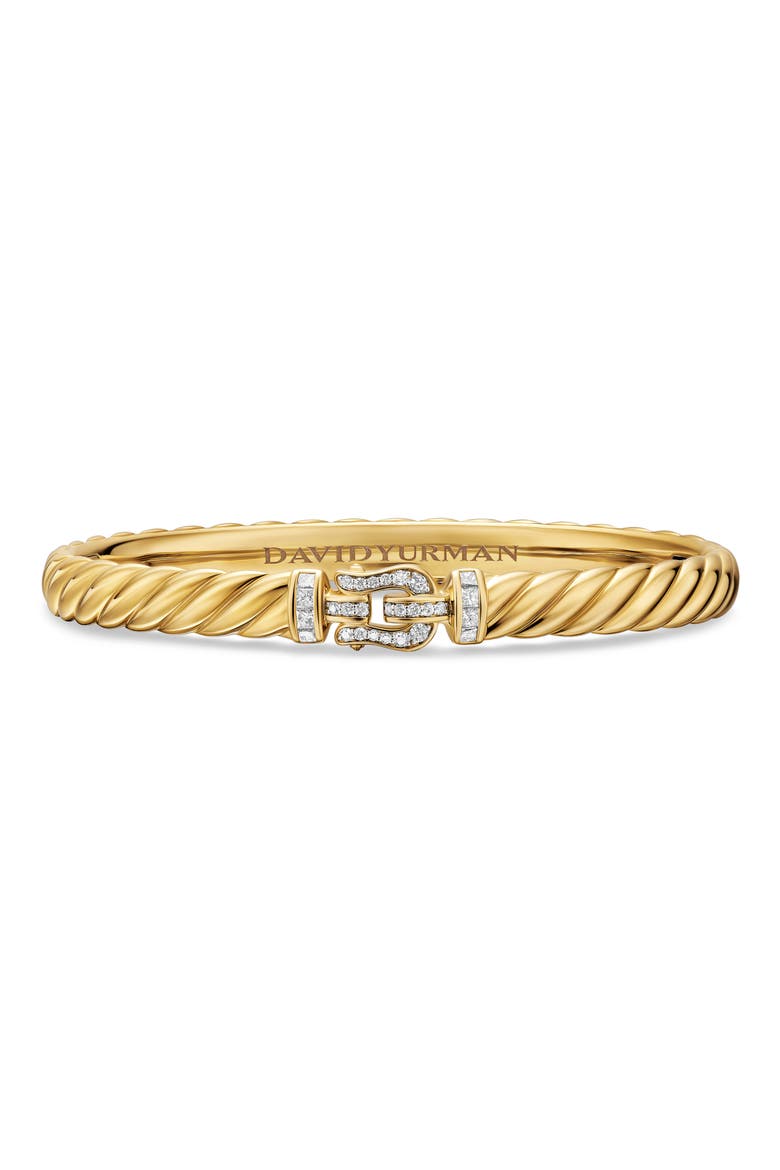 Sculpted Cable Buckle Bracelet in 18K Yellow Gold with Diamonds, 6mm, Main, color, DIAMOND