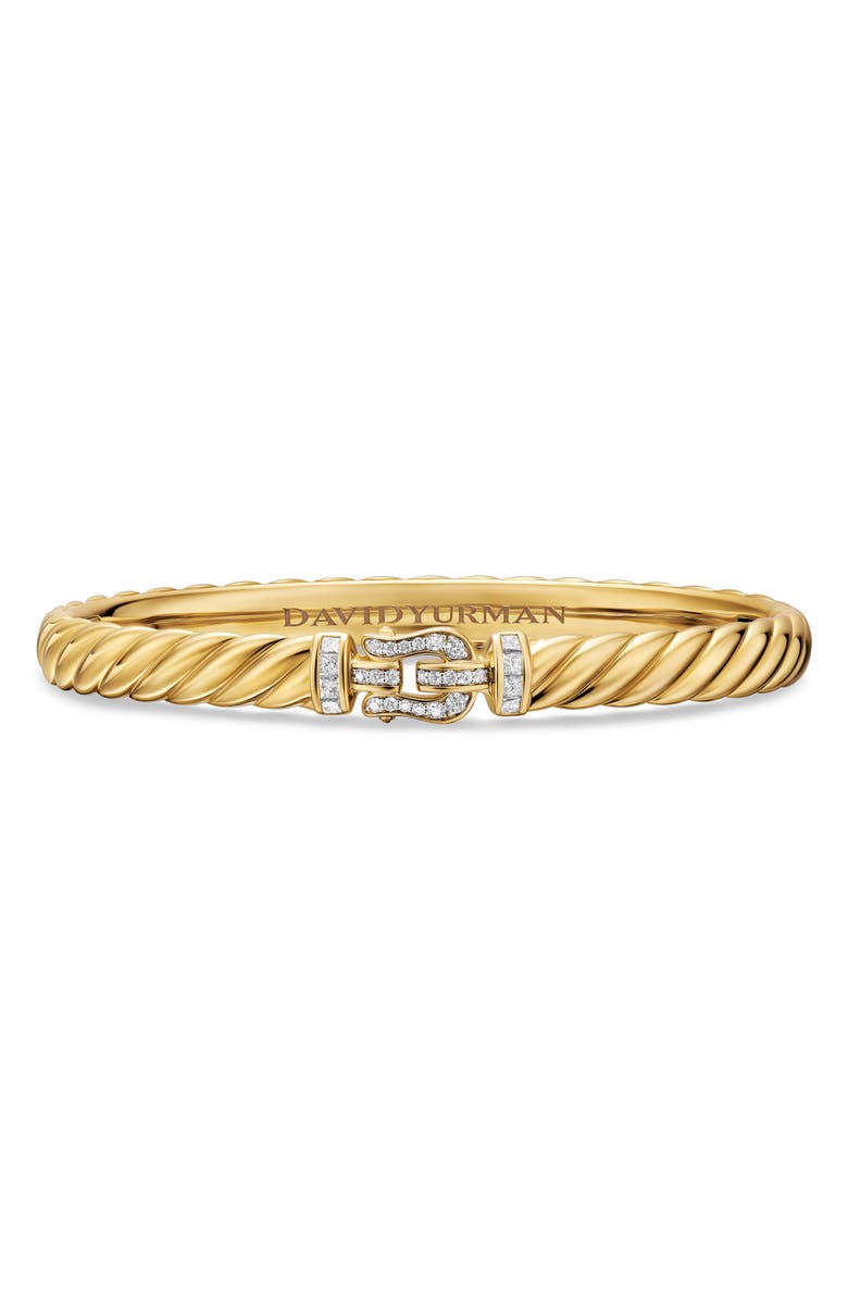 David Yurman Sculpted Cable Buckle Bracelet in 18K Yellow Gold with Diamonds, 6mm, Main, color, Diamond