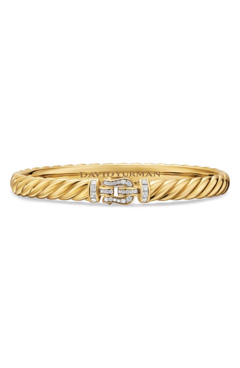 Sculpted Cable Buckle Bracelet in 18K Yellow Gold with Diamonds, 6mm