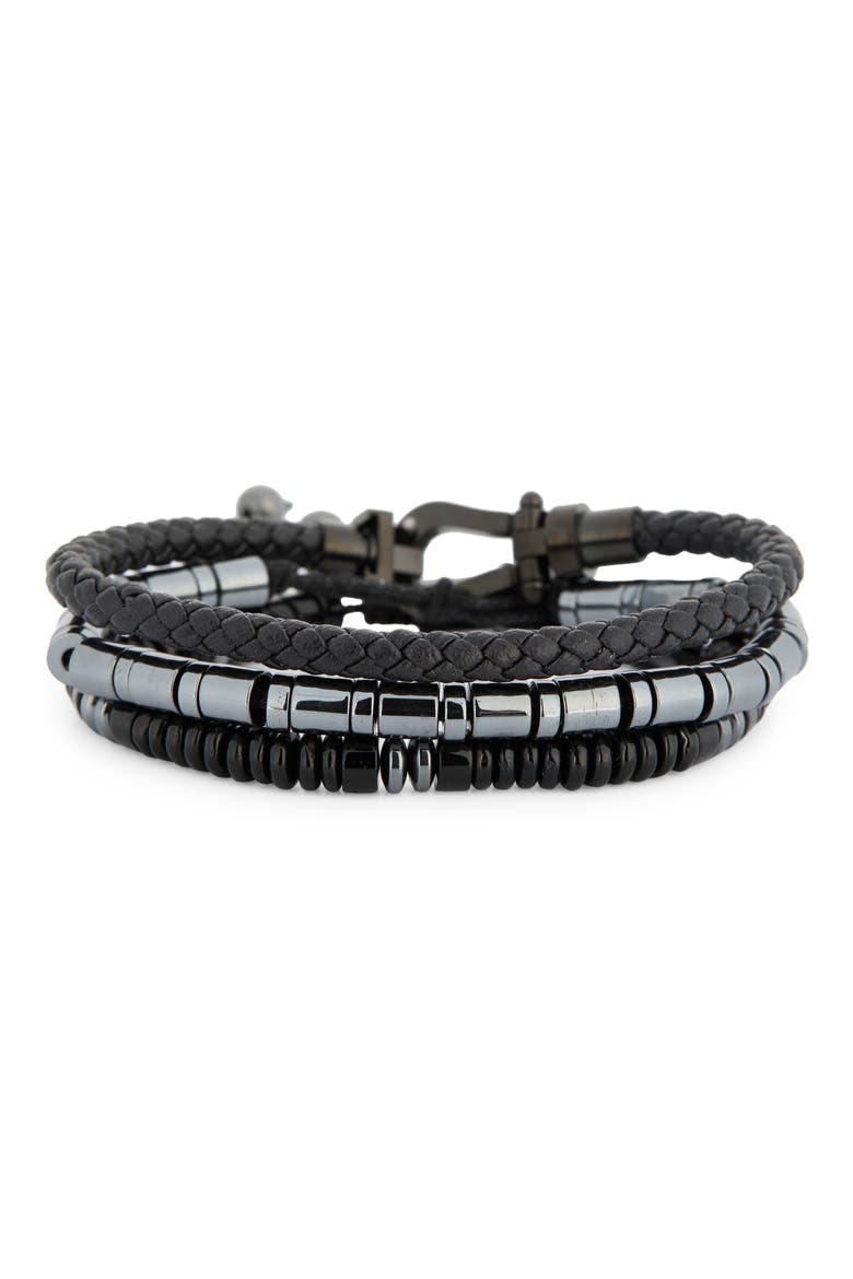 3-Pack Mixed Faux Leather & Bead Bracelets, Alternate, color, BLACK- STAINLESS