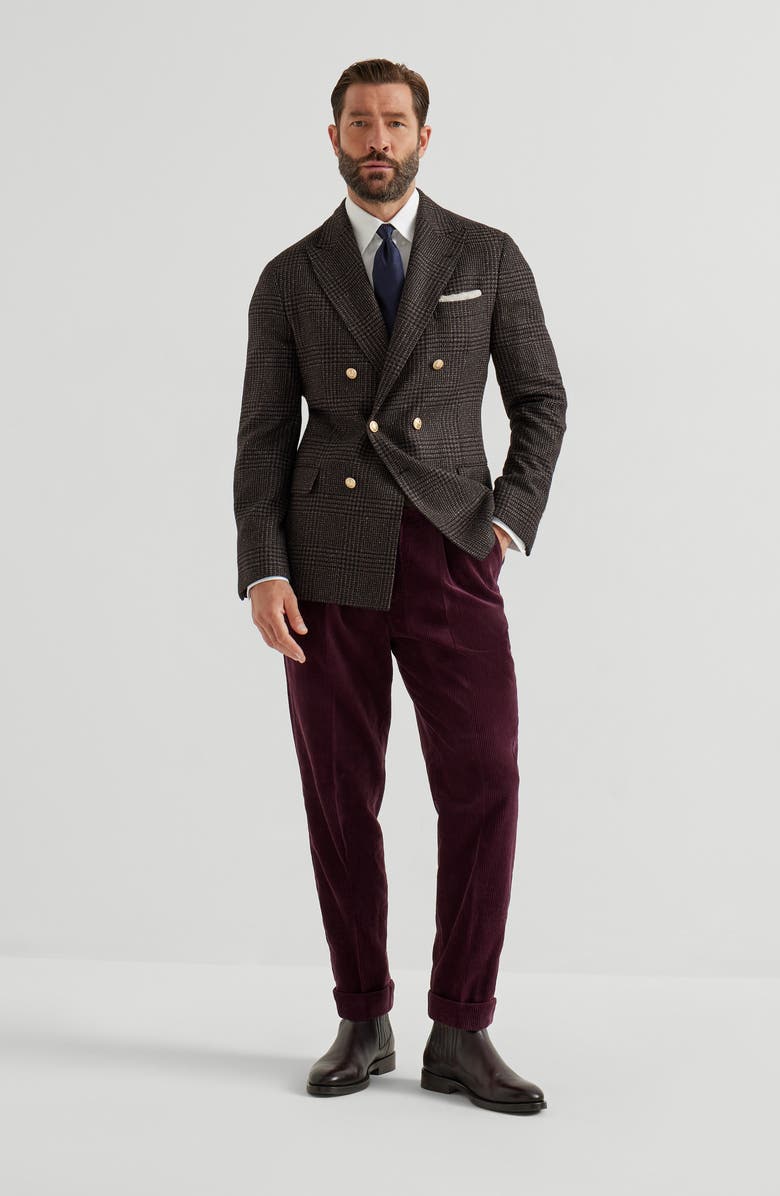 Brunello Cucinelli Prince of Wales deconstructed blazer, Alternate, color, Brown
