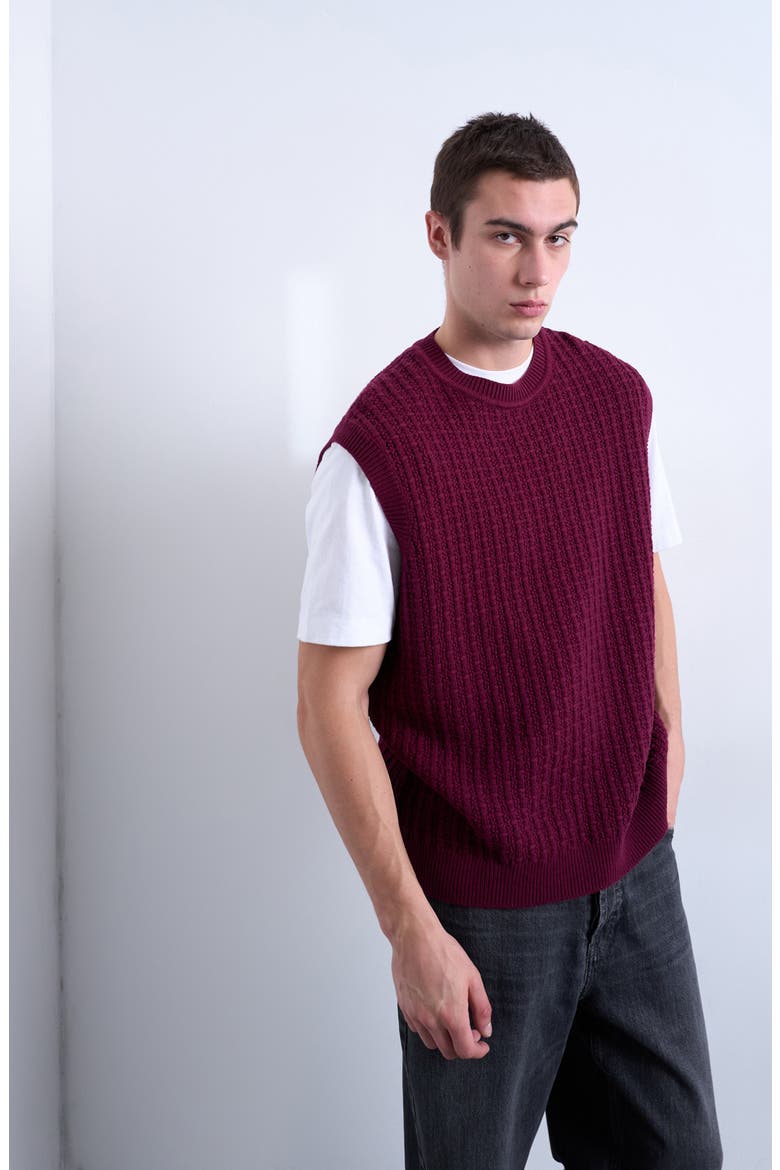 Cable Stitch Sweater Vest, Alternate, color, BURGUNDY