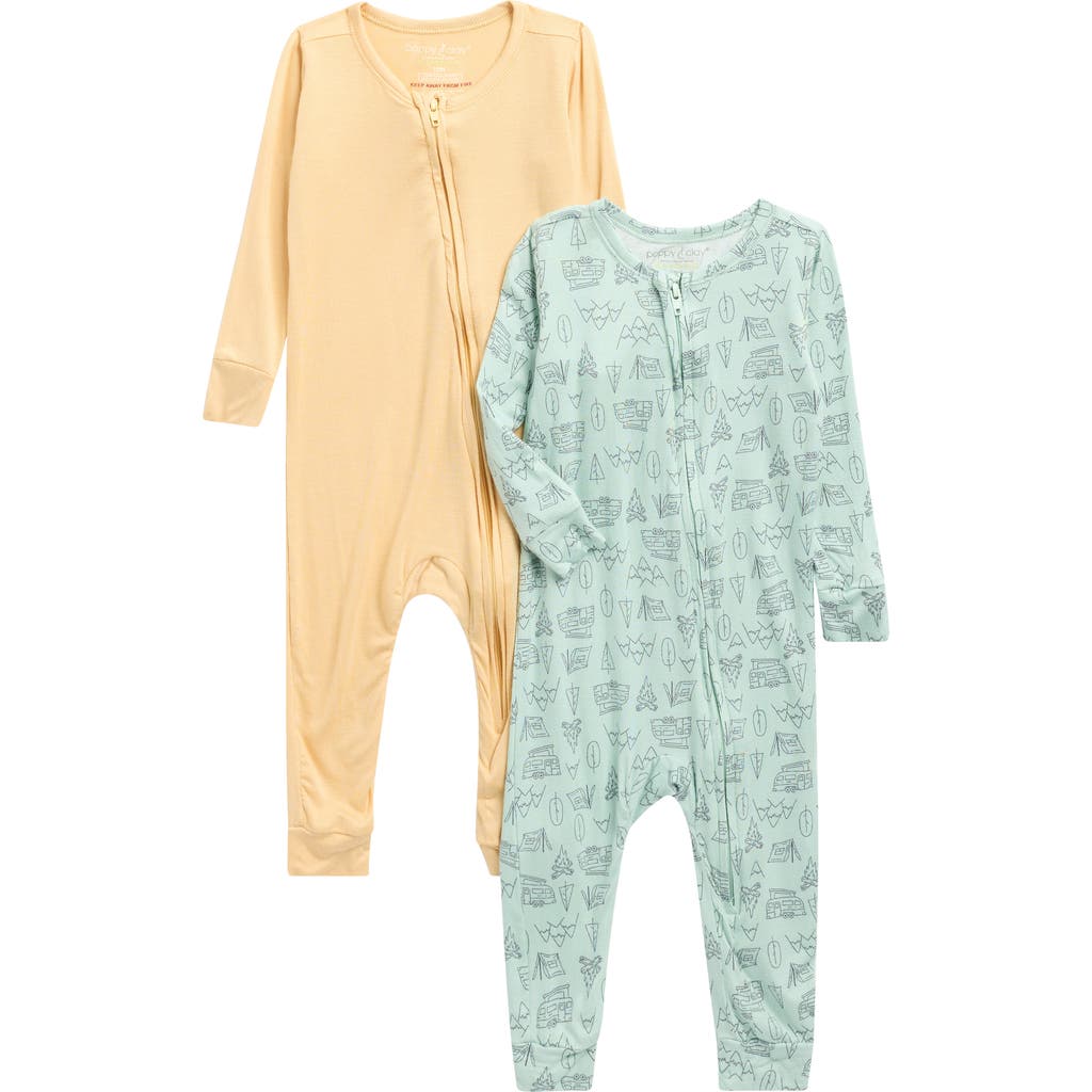 Poppy & Clay Zen Assorted 2-pack Zip Sleeper Rompers In Multi
