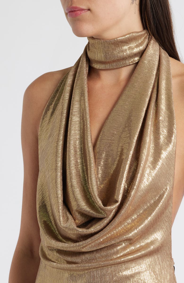 Black Halo Eulalaia Metallic Body-Con Gown, Alternate, color, Liquid Gold