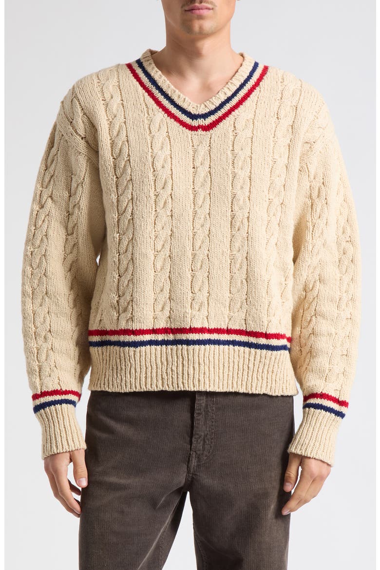 Collegia Cable Knit V-Neck Wool & Cashmere Sweater, Main, color, IVORY