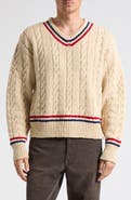 VISVIM Collegia Cable Knit V-Neck Wool & Cashmere Sweater
