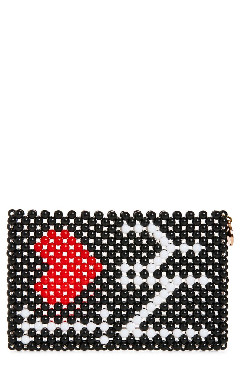 Susan Alexandra I LOVE NY Beaded Card Holder, Main, color, Black