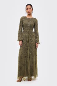 MARYISA Modest Ebellished Sequins A Line Maxi Dress