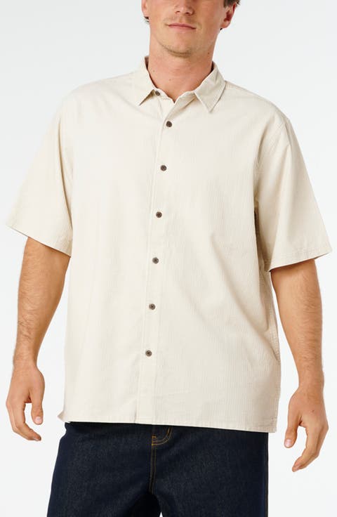 Premium Surf Oversize Short Sleeve Cotton Corduroy Button-Up Shirt