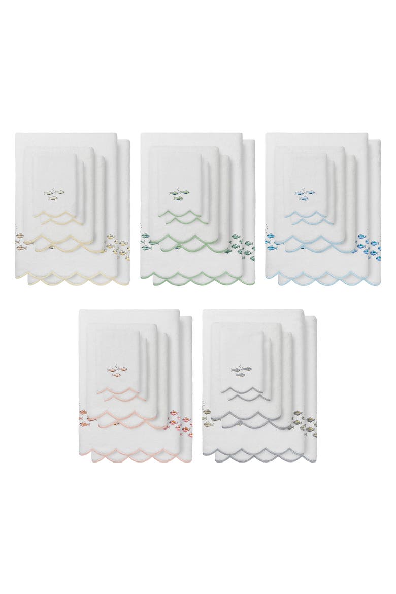 6-Piece Fish School Embroidered Turkish Cotton Towel Set, Alternate, color, WHITE/ GRAY