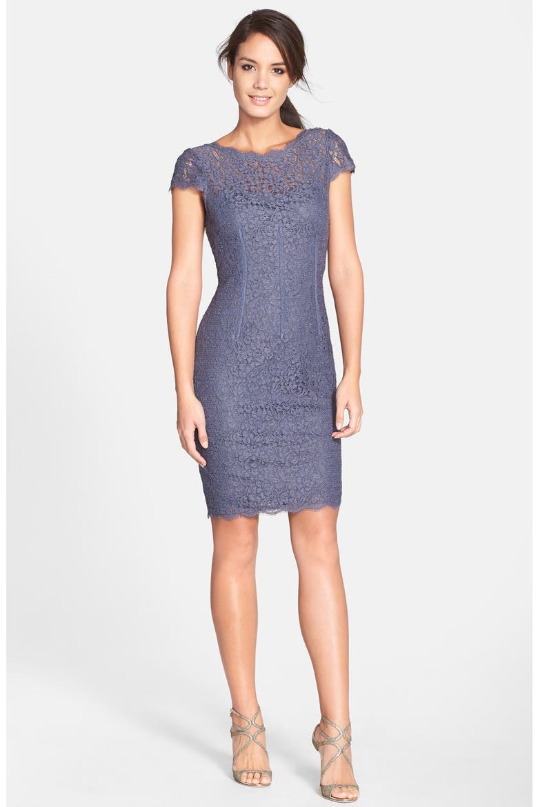 Seam Detail Lace Cocktail Dress, Alternate, color, GUNMETAL