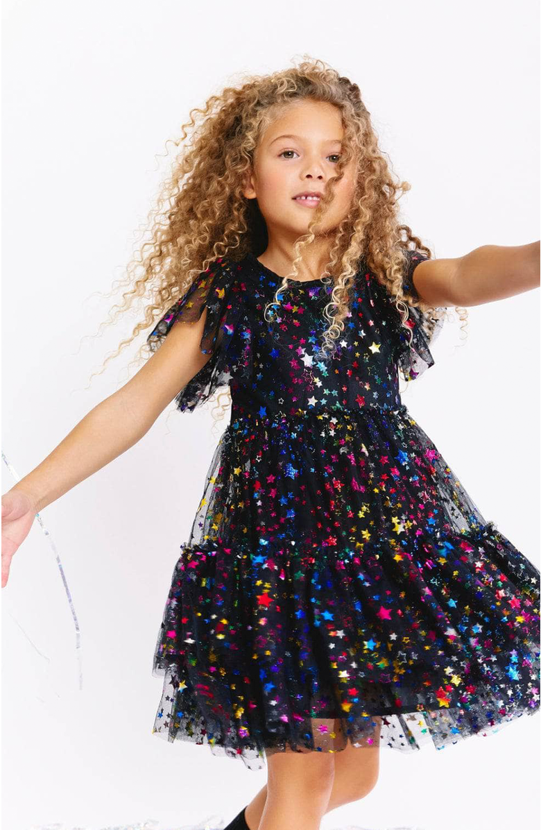 Lola + The Boys Shining Rainbow Star Tulle Dress, Main, color, Multicolor