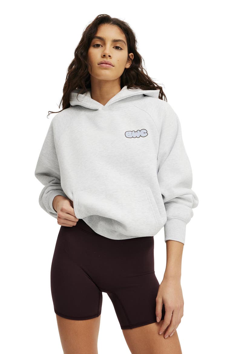 Women's Active Plush Premium Graphic Raglan Hoodie, Alternate, color, Cloudy Grey Marle Body
