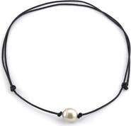 The Pearl Source White South Sea Baroque Pearl Leather Adjustable Necklace - Various Sizes