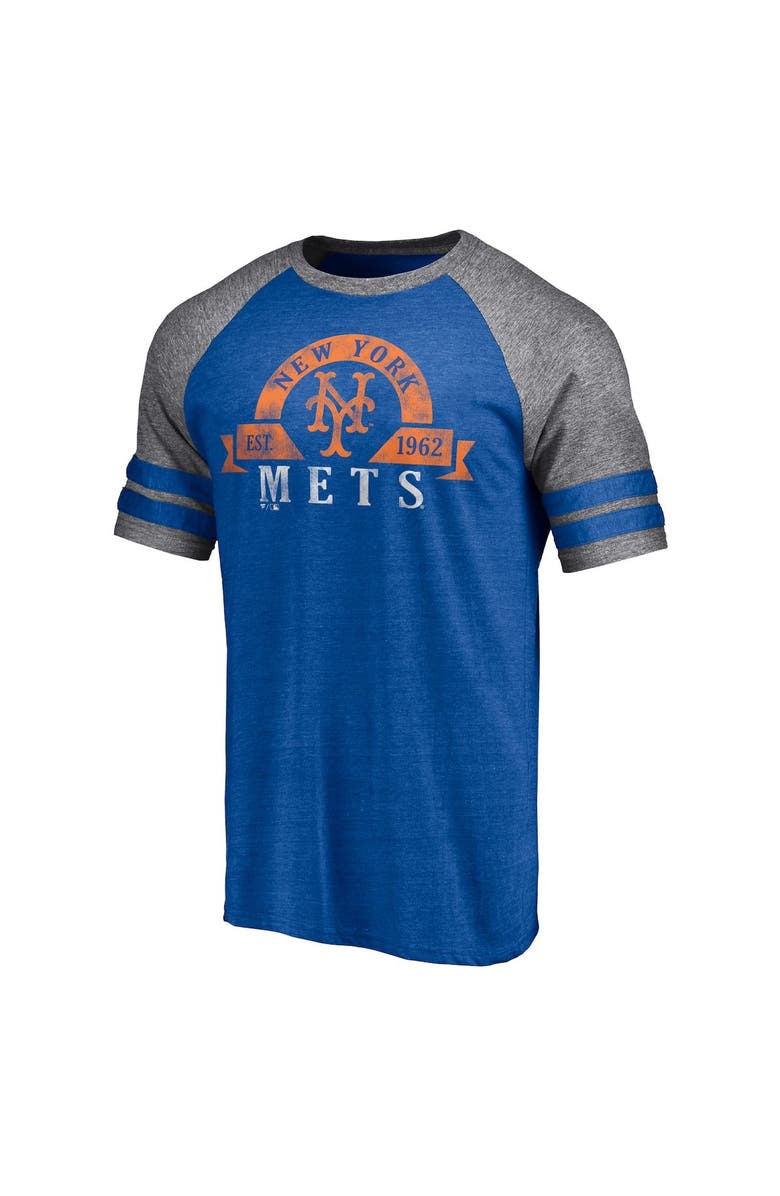 FANATICS Men's Fanatics Branded Heather Royal New York Mets Utility Two-Stripe Raglan Tri-Blend T-Shirt, Alternate, color,