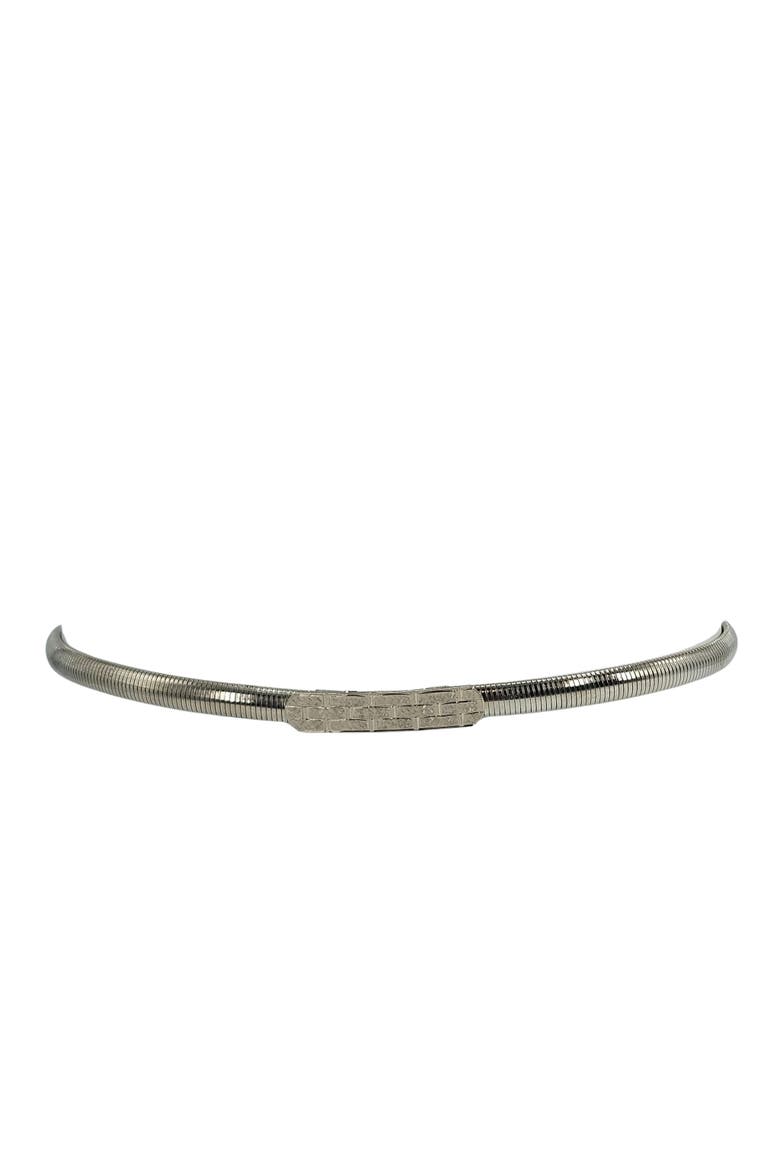 Vintage 1970s Silvertone Snake Stretch Belt with Etched Buckle, Alternate, color, Silver