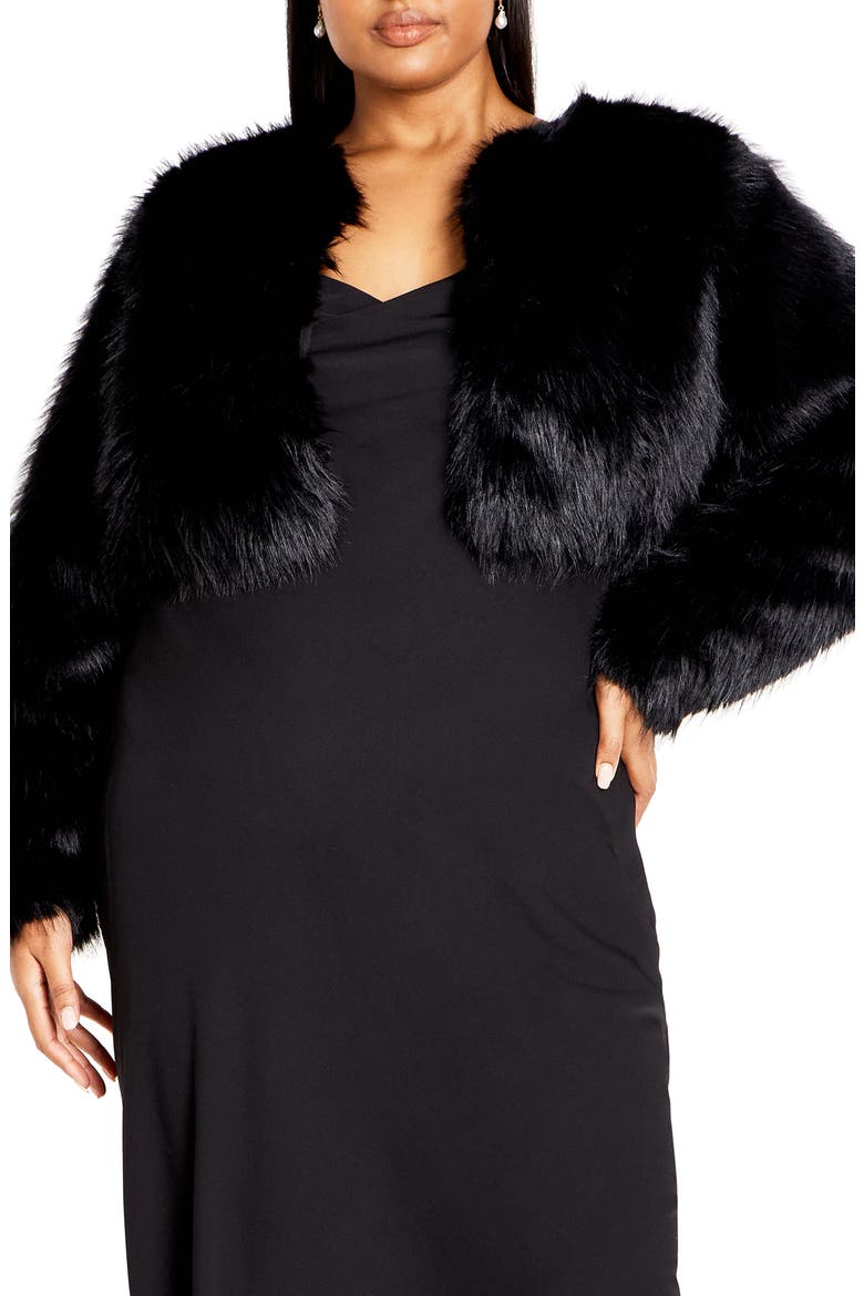 Angelica Faux Fur Crop Jacket, Alternate, color, BLACK