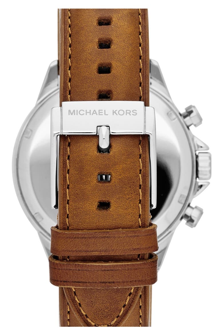 'Gage' Chronograph Leather Strap Watch, 45mm, Alternate, color, LUGGAGE/ SILVER