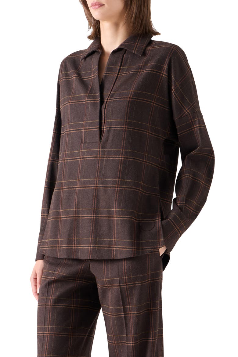Plaid Wool Blend Flannel Top, Alternate, color, ESPRESSO-CARAMEL