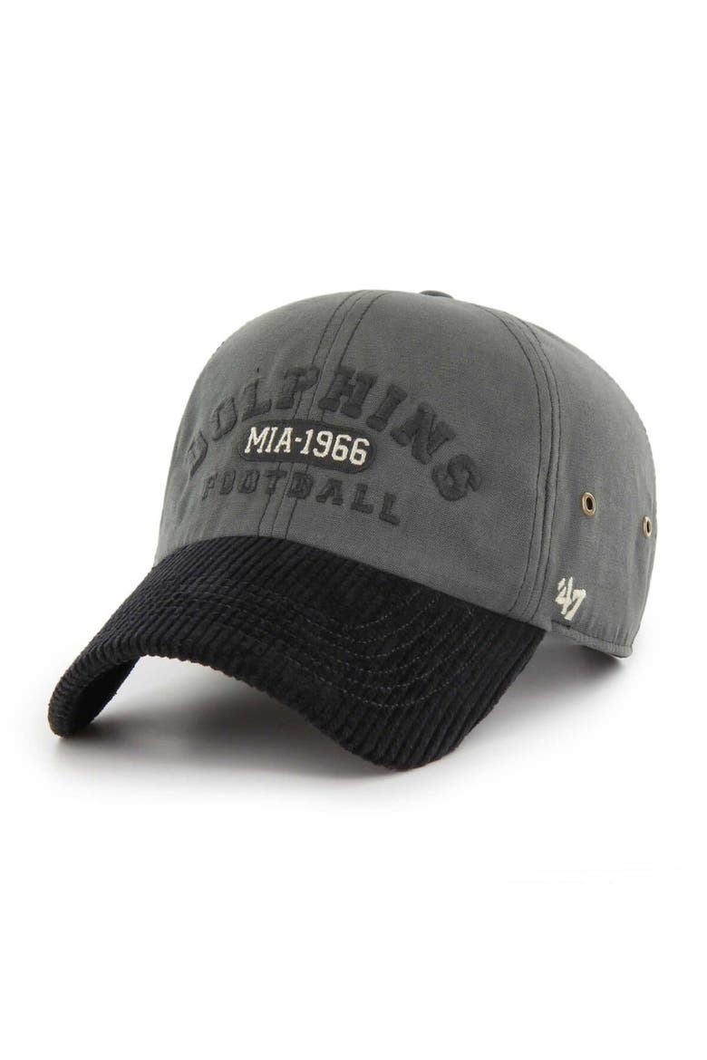 Men's '47 Charcoal Miami Dolphins Ridgeway Clean Up Adjustable Hat, Main, color, Charcoal