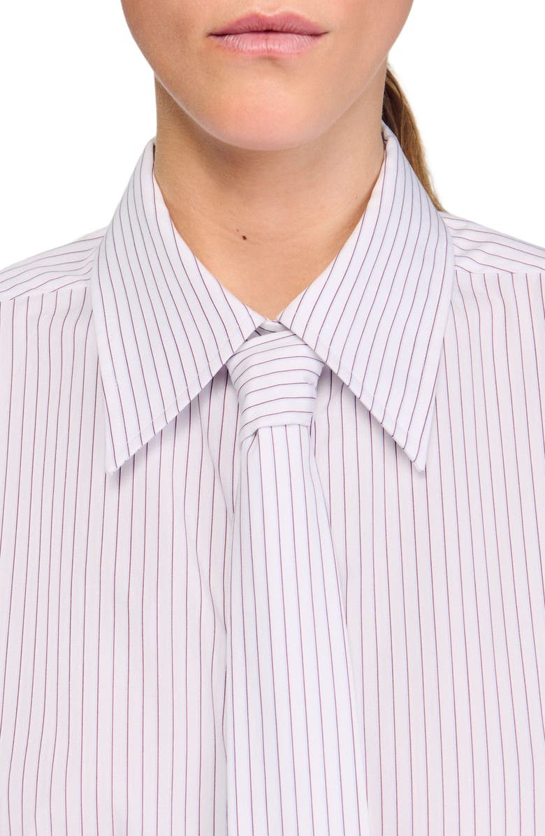 SANDRO Striped shirt with detachable tie, Alternate, color, White / Red