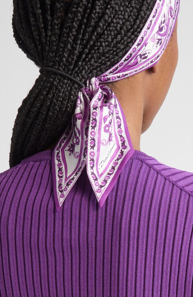 Dolce&Gabbana Majolica Silk Skinny Scarf, Alternate, color, Hp3ob Maiolica Fdo Viola