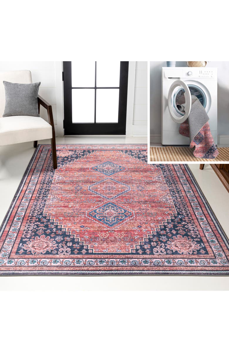 JONATHAN Y Dalyan Geometric Medallions Machine-Washable Area Rug, Main, color, Terracotta/Navy