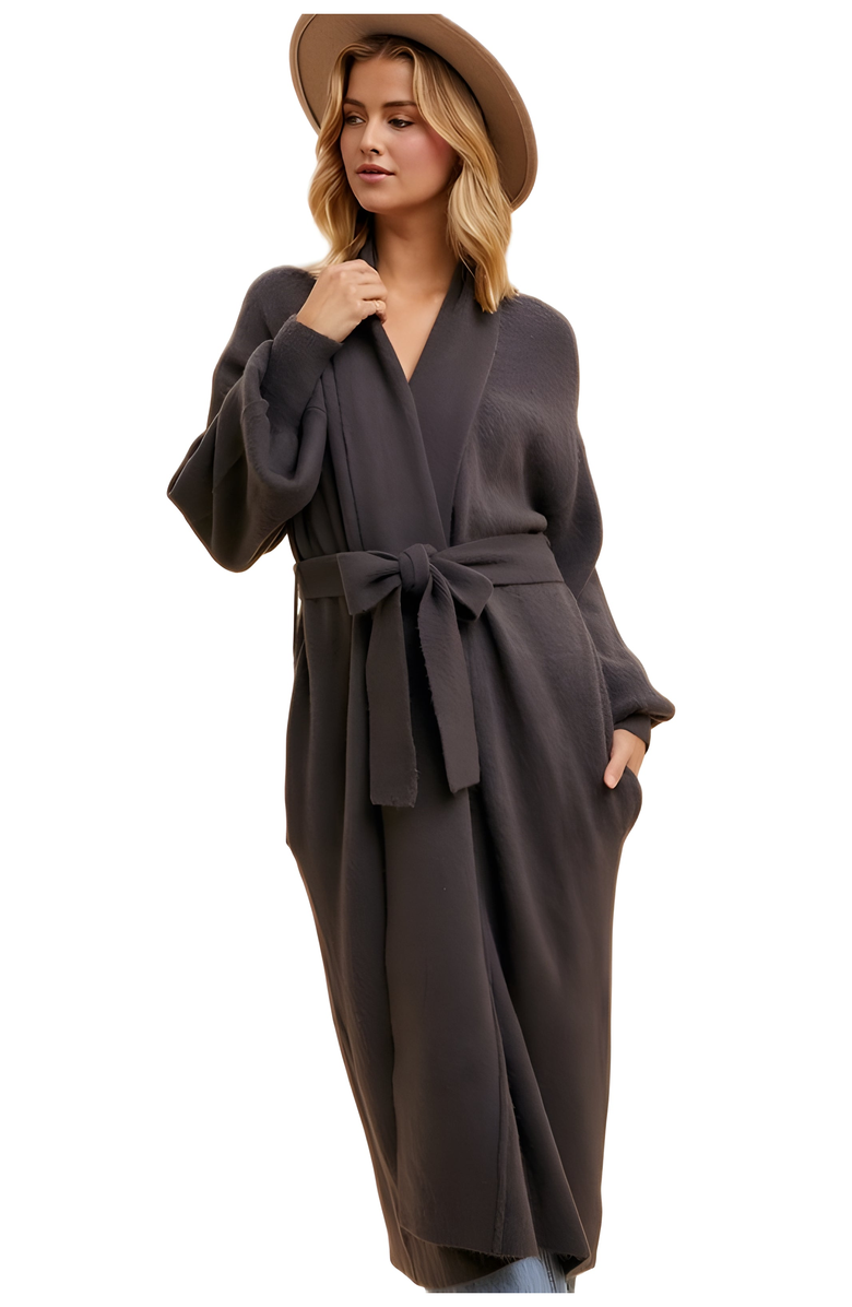 Knit and Lounge Longline Coat with Wide Sleeves and Tie-Waist Closure, Alternate, color,