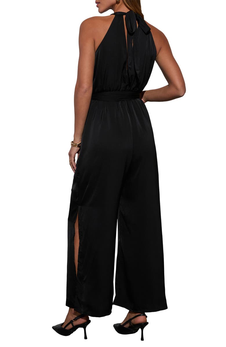 VICI Collection Sweet Spell Belted Halter Satin Jumpsuit, Alternate, color, 