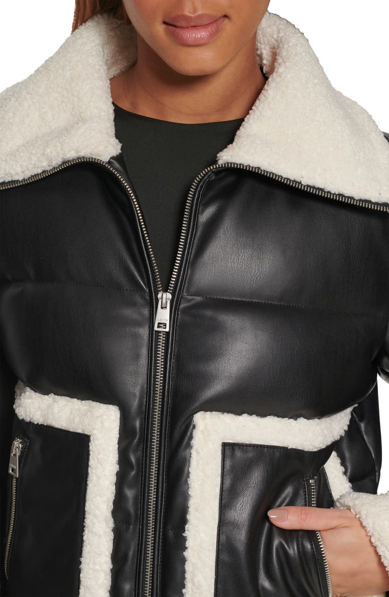 Levi's<sup>®</sup> Faux Leather Puffer Jacket with Faux Shearling Trim, Alternate, color, 