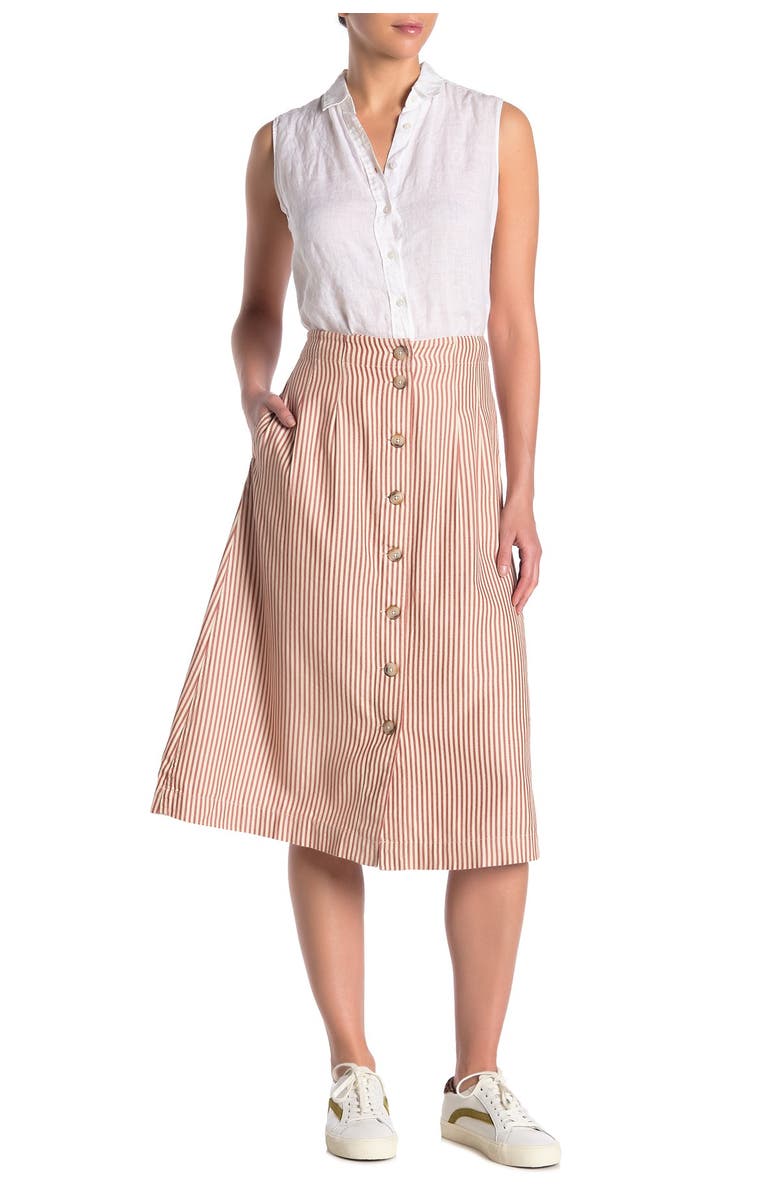 Madewell Patio Stripe Button Front Midi Skirt, Alternate, color,