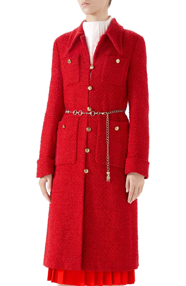 Gucci Belted Tweed Coat, Main, color,
