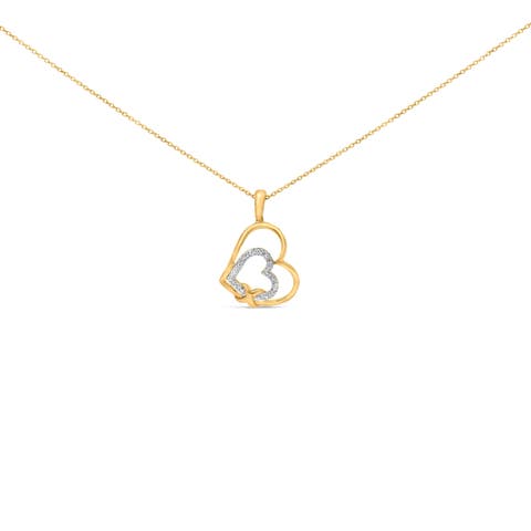 Gold Vermeil Diamond Accent Double Heart and Ribbon Pendant Necklace