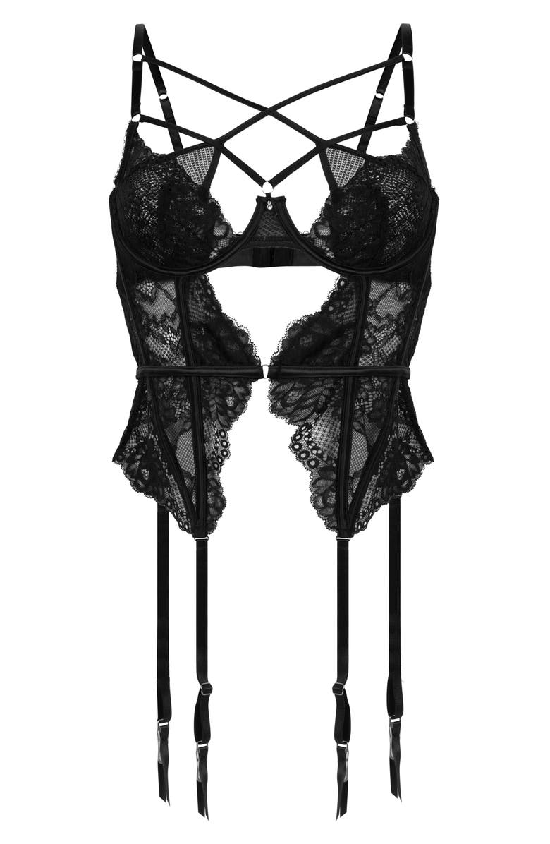 Hunkemöller Anna Strappy Underwire Lace Basque, Alternate, color, Caviar