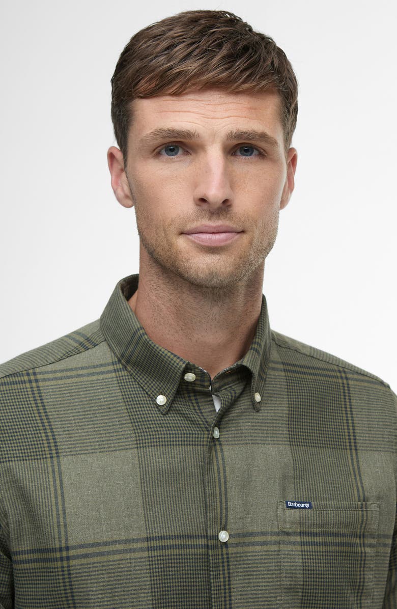 Barbour Heaney Glen Check Cotton Button-Down Shirt, Alternate, color, Olive