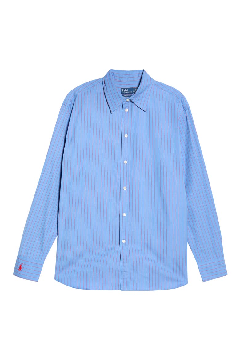 Stripe Button-Up Cotton Shirt, Alternate, color, BLUE-RED