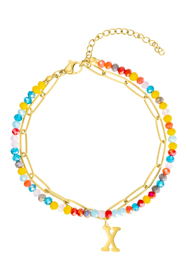 Initial Water Resistant Layered Bracelet, Main, color, MULTI-X