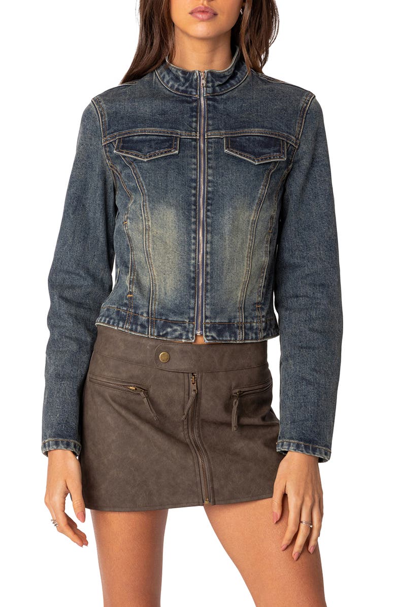 EDIKTED Scorpio Washed Denim Jacket, Main, color, 