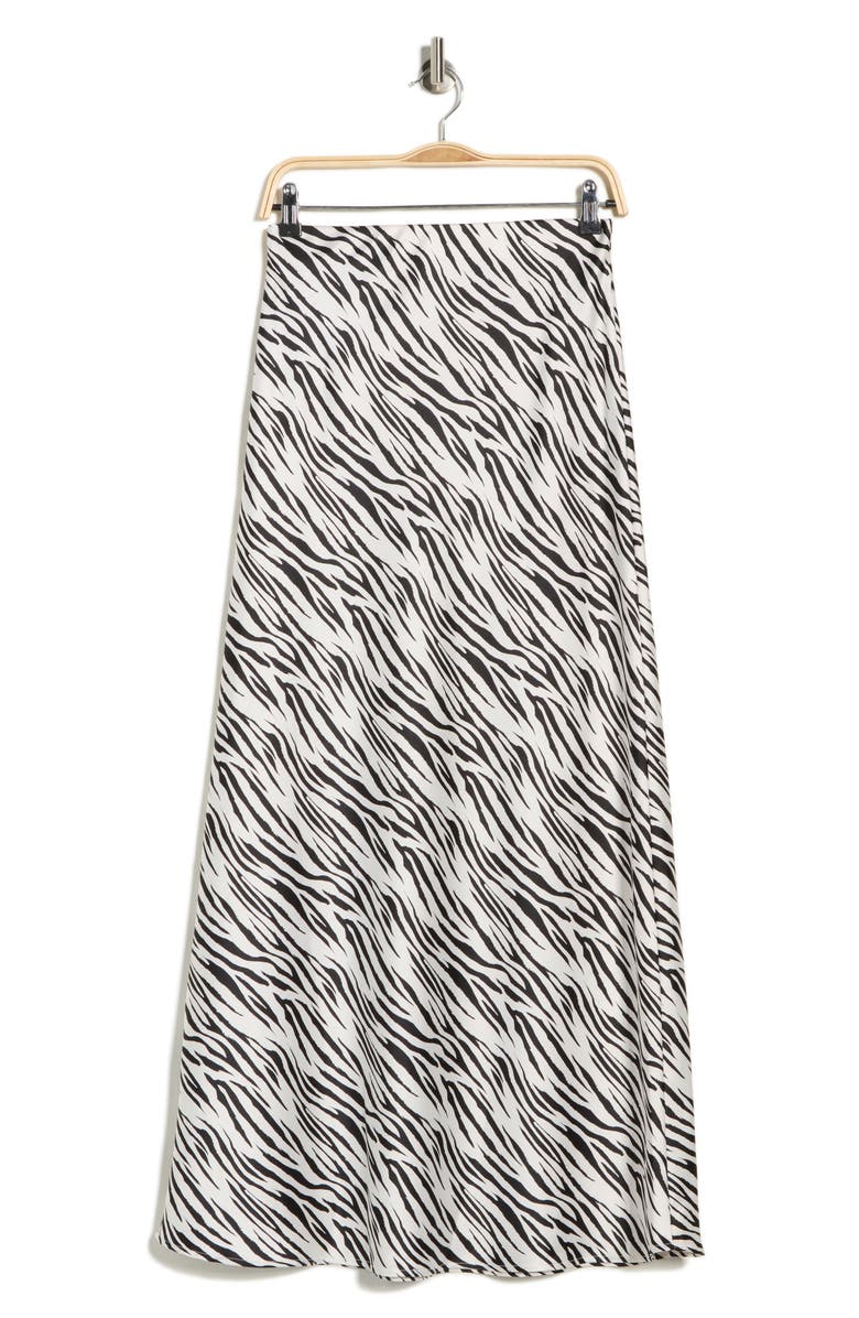 Renee C Zebra Print Satin Maxi Skirt, Main, color, Ivory